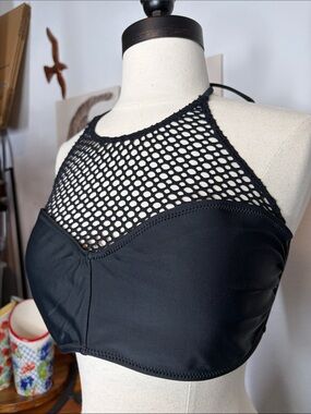 Volcom Black mesh high neck bikini halter top size XL